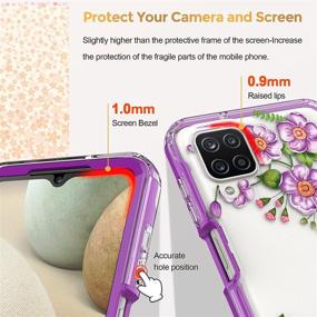 img 2 attached to 🌸 JXVM Samsung Galaxy A12 Case with Built-in Screen Protector - Clear Floral Design, Shockproof TPU Slim Rugged Flower Cover Phone Case for Women and Girls - Primula/Purple (2 Items)