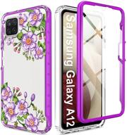 🌸 jxvm samsung galaxy a12 case with built-in screen protector - clear floral design, shockproof tpu slim rugged flower cover phone case for women and girls - primula/purple (2 items) logo