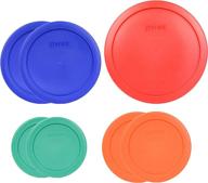 🍲 pyrex storage bundle - 7 items including (1) 6/7 cup red 7402-pc, (2) 4 cup cobalt blue 7201-pc, (2) 2 cup orange 7200-pc, and (2) 1 cup green 7202-pc food storage lids logo