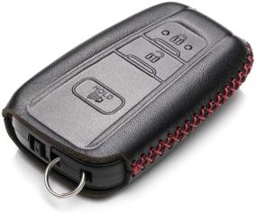 img 2 attached to 🔑 Vitodeco Genuine Leather Remote Key Fob Case Cover Protector with Key Chain for 2019 Toyota Corolla Hatchback, Avalon, Camry, Prius, C-HR - 3 Buttons, Black/Red, Enhanced SEO