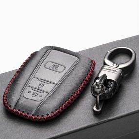 img 1 attached to 🔑 Vitodeco Genuine Leather Remote Key Fob Case Cover Protector with Key Chain for 2019 Toyota Corolla Hatchback, Avalon, Camry, Prius, C-HR - 3 Buttons, Black/Red, Enhanced SEO