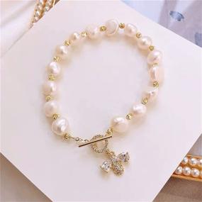 img 1 attached to 🐝 Dainty Pearl Bee Bracelet for Petite Women and Girls - Gold Plated with Cubic Zirconia Honeybee, Geometric Imitation Pearls, Ball Bead, and OT Clasp - Handmade Charm Chain Baroque Retro Jewelry - Ideal Gifts for Daughter and Niece