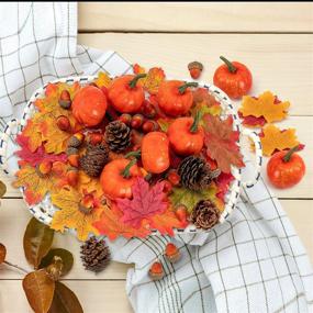 img 4 attached to 🍂 Joy Bang Mini Artificial Pumpkins with Lifelike Maple Leaves, Pine Cones, Acorns - Perfect Fall Thanksgiving Home Decorations