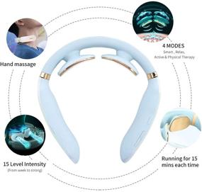 img 3 attached to 🔵 SKG K6 Голубой массажер для шеи: Беспроводное облегчение боли для женщин, 4 режима 15 уровней массажа точек триггера - Идеальный подарок для расслабления дома и в офисе