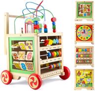 gemileo деревянная кубическая центровая игрушка с бусинами, часами, сортировщиком форм, счетами, ходунком - обучающие игрушки, подарки на день рождения для малышей, детей от 12 месяцев, мальчиков и девочек. логотип