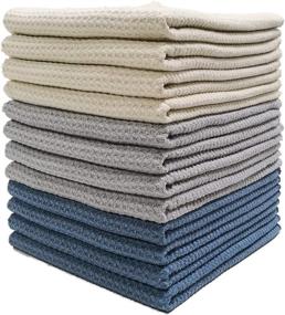 img 4 attached to 🧽 Polyte Premium Microfiber Kitchen Dish Hand Towel Waffle Weave 12 Pack - Highly Absorbent & Versatile (16x28 in, Dark Blue, Gray, Off White)