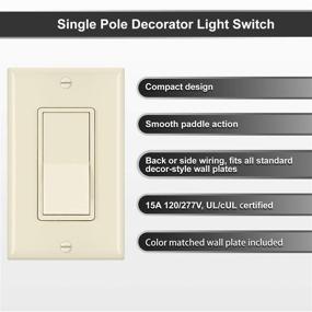 img 3 attached to 💡 High-quality Pack of 10 Almond BESTTEN Single Pole Decorator Wall Light Switch with Wall Plate, UL Listed - On/Off Rocker Paddle Interrupter, 15A 120/277V