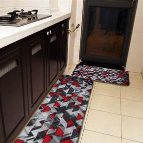img 3 attached to 🧶 MGVDSES Cushioning Carpet Set of 2 - Non-Slip Kitchen Floor Mat and Carpet | Soft Flannel Area Running Carpet | Standing Mat Carpet | Geometric Black and Red