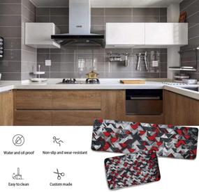 img 1 attached to 🧶 MGVDSES Cushioning Carpet Set of 2 - Non-Slip Kitchen Floor Mat and Carpet | Soft Flannel Area Running Carpet | Standing Mat Carpet | Geometric Black and Red