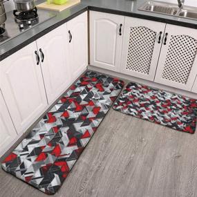 img 4 attached to 🧶 MGVDSES Cushioning Carpet Set of 2 - Non-Slip Kitchen Floor Mat and Carpet | Soft Flannel Area Running Carpet | Standing Mat Carpet | Geometric Black and Red