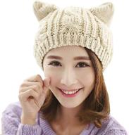 🐱 cute cat kitty ears knitted crochet rib hat for women, girls, boys & teens - umbworld beanie cap logo