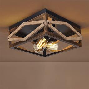 img 4 attached to 🏡 Vintage Farmhouse Flush Mount Ceiling Light: Metal & Wood Frame 2-Light Fixture for Hallway, Kitchen, Entryway