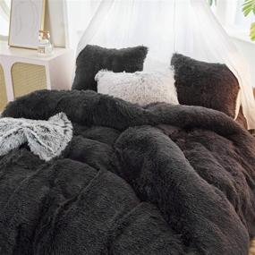img 3 attached to 💤 FlySheep Luxury Shaggy Duvet Cover Set Queen Size, Ultra Soft Dark Gray Faux Fur Plush Fluffy Bedding Set - Warm Winter Bed Set