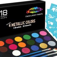 🎨 mosaiz facepaints makeup palette, facepaint and body paint set, makeup kit for kids party and purim costumes, professional make-up for kids and adults, 18 colors, 4 metallic shades, 3 brushes, 30 stencils logo