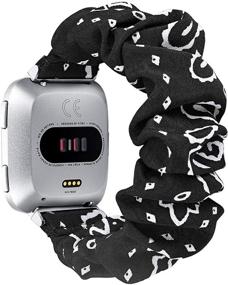 img 4 attached to Fastgo Scrunchie Bands для Fitbit Versa/Versa 2/Versa Lite Special Edition Women, эластичная резинка для запястья из растягивающейся ткани с принтами, аксессуар для браслета (черный)