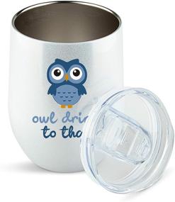 img 3 attached to 🦉 Owl Drink to That: Glitter White Wine Tumbler or Coffee Mug - Perfect Gift for Owl-Loving Women!