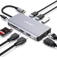 🔌 lasuney тройная usb type c-стыковая станция с 2-мя hdmi, displayport, pd3.0, ethernet, 3 портами usb, sd/tf, мультипортовый адаптер для подключения к док-станции macbook air pro и еще больше. логотип