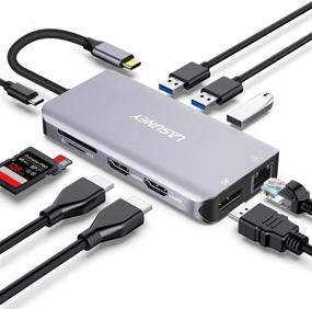 img 4 attached to 🔌 Lasuney Тройная USB Type C-стыковая станция с 2-мя HDMI, DisplayPort, PD3.0, Ethernet, 3 портами USB, SD/TF, мультипортовый адаптер для подключения к док-станции MacBook Air Pro и еще больше.