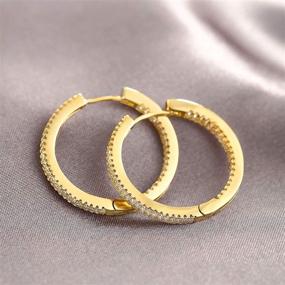 img 2 attached to 💎 PAPAGENA Rhinestone Hoop Earrings for Women - Medium Round Hoops - Thick Earrings - Gold & Silver Plated - 1.2 inch