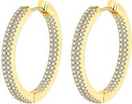 💎 papagena rhinestone hoop earrings for women - medium round hoops - thick earrings - gold & silver plated - 1.2 inch logo