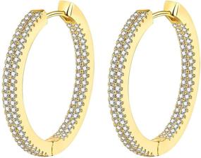 img 4 attached to 💎 PAPAGENA Rhinestone Hoop Earrings for Women - Medium Round Hoops - Thick Earrings - Gold & Silver Plated - 1.2 inch