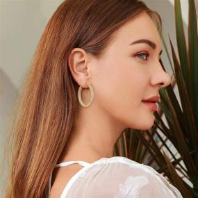 img 1 attached to 💎 PAPAGENA Rhinestone Hoop Earrings for Women - Medium Round Hoops - Thick Earrings - Gold & Silver Plated - 1.2 inch