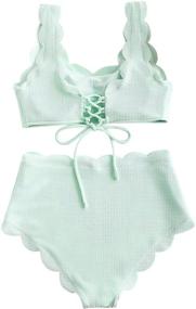 img 3 attached to Scalloped Waisted Coverage Swimwear Mintgreen Women's Clothing