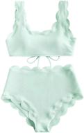 scalloped waisted coverage swimwear mintgreen women's clothing logo