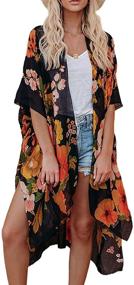 img 4 attached to 🌸 Stylish and Elegant: ROSKIKI Women's Vintage Floral Kimono Beach Cover Up