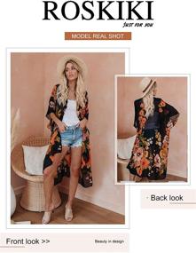 img 2 attached to 🌸 Stylish and Elegant: ROSKIKI Women's Vintage Floral Kimono Beach Cover Up