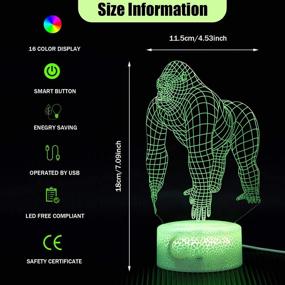 img 3 attached to 🦍 Color Changing 3D Gorilla Night Light – LED Animal Lamp with Touch and Remote Control, Perfect for Baby Kid Home Decor, Birthday Party – Colorful Series