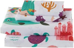 img 1 attached to 🧜 Linen Plus Mermaid Sea Life Sheet Set for Girls/Teens - Full Size, White Purple Teal - Includes Flat Sheet, Fitted Sheet, and Pillow Cases - Brand New!