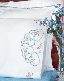 img 2 attached to Beautiful Jack Dempsey Needle Art Starburst of Hearts Pillowcases - Perfect for Embroidery, Standard Size, White