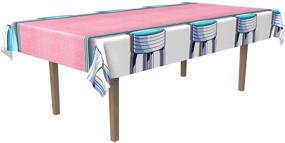 img 3 attached to 🍔 Retro 1950’s Soda Shop Stool Table Cover Supply – Perfect Decor for Sock Hop, Oldies, and 50’s Themed Birthday Parties, 54"x108", Multicolored