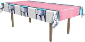 img 4 attached to 🍔 Retro 1950’s Soda Shop Stool Table Cover Supply – Perfect Decor for Sock Hop, Oldies, and 50’s Themed Birthday Parties, 54"x108", Multicolored