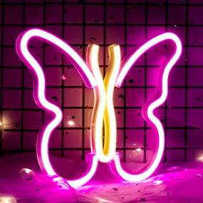 img 4 attached to 🦋 Neon Butterfly Wall Lights Decor – USB/Battery LED Neon Night Light Decoration, Aesthetic Room Decor for Girls, Kids, Living Room, Bar, Dorm, Men Cave (B-Pink/Yellow)