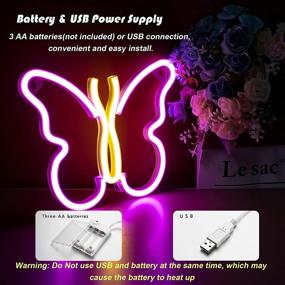 img 2 attached to 🦋 Neon Butterfly Wall Lights Decor – USB/Battery LED Neon Night Light Decoration, Aesthetic Room Decor for Girls, Kids, Living Room, Bar, Dorm, Men Cave (B-Pink/Yellow)