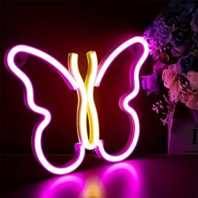 img 1 attached to 🦋 Neon Butterfly Wall Lights Decor – USB/Battery LED Neon Night Light Decoration, Aesthetic Room Decor for Girls, Kids, Living Room, Bar, Dorm, Men Cave (B-Pink/Yellow)