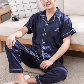 img 2 attached to 🌙 Men's Sleepwear Black - Button Down Pajama Set in Carbazole Print for Sleep & Lounge