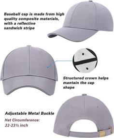 img 3 attached to 🧢 Adjustable Low Profile Plain Baseball Hats with Reflective Brim - Solid Blank Ball Cap for Men, Women, Golf Hat