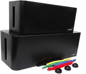 img 3 attached to 📦 JVD Products Extra Large Cable Management Box Set - Cord Concealer Organizer Box to Hide Wires, Power Strips, and Surge Protectors (Black with Black Lid)