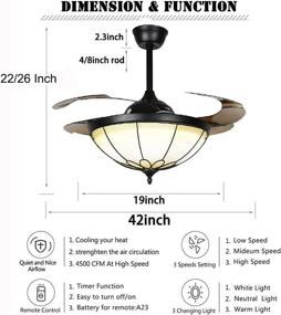 img 2 attached to 🌀 Kankanray Tiffany Style 42'' Ceiling Fan with Lights and Remote, Retractable Fandelier Fan with 3 Speeds, 3 Colors LED Light, Classic Chandelier Ceiling Fan for Living, Bedroom, and Dining Room