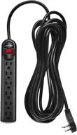 black power strip surge protector with 6 outlets, 25-foot extension cord, flat plug - etl listed/ul standard, digital energy logo