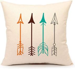 img 2 attached to 🌍 Inspirational Quote Throw Pillow Case Set - Adventure Awaits, Dream Explore Discover, Ethnic Arrows, Feathers - 18" x 18", Cotton Linen Decorative Cushion Covers - Set of 4