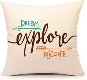 img 1 attached to 🌍 Inspirational Quote Throw Pillow Case Set - Adventure Awaits, Dream Explore Discover, Ethnic Arrows, Feathers - 18" x 18", Cotton Linen Decorative Cushion Covers - Set of 4