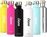 🍶 geysa stainless steel water bottle: insulated, reusable, vacuum sealed - sweat proof, leak proof travel mug (chrome, 20oz) logo