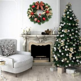 img 2 attached to 🎄 Fambasis 16in Artificial Christmas Wreath: Festive Winter Holiday Home Decor with Bowknot, Flowers, Balls, Gifts - Flocked Elegance!