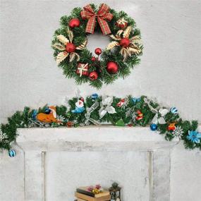 img 3 attached to 🎄 Fambasis 16in Artificial Christmas Wreath: Festive Winter Holiday Home Decor with Bowknot, Flowers, Balls, Gifts - Flocked Elegance!