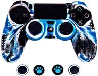 🎮 ps4/slim/pro controller protective skins - taifond anti-slip silicone cover with 4 thumb grip caps (white&amp;blue) logo
