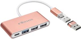 img 1 attached to 💻 FOXMM Rose Gold USB C Hub with Charger – 4-in-1 MacBook Pro Adapter and Type-C Hub